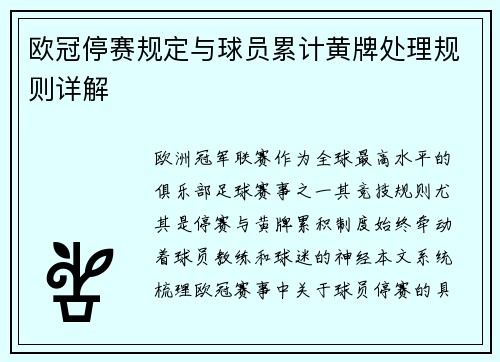 欧冠停赛规定与球员累计黄牌处理规则详解